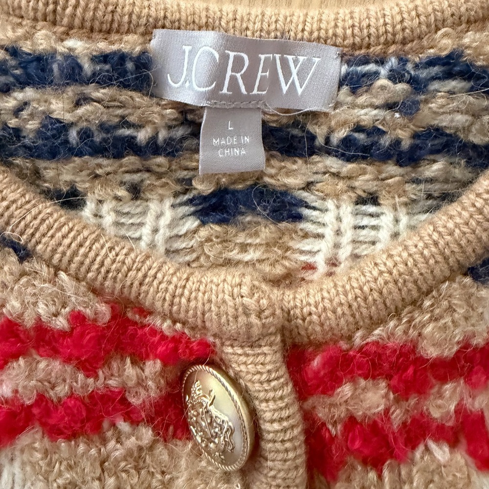 J. Crew Red, Tan & Navy Striped Knit Cardigan - Picture 3 of 3